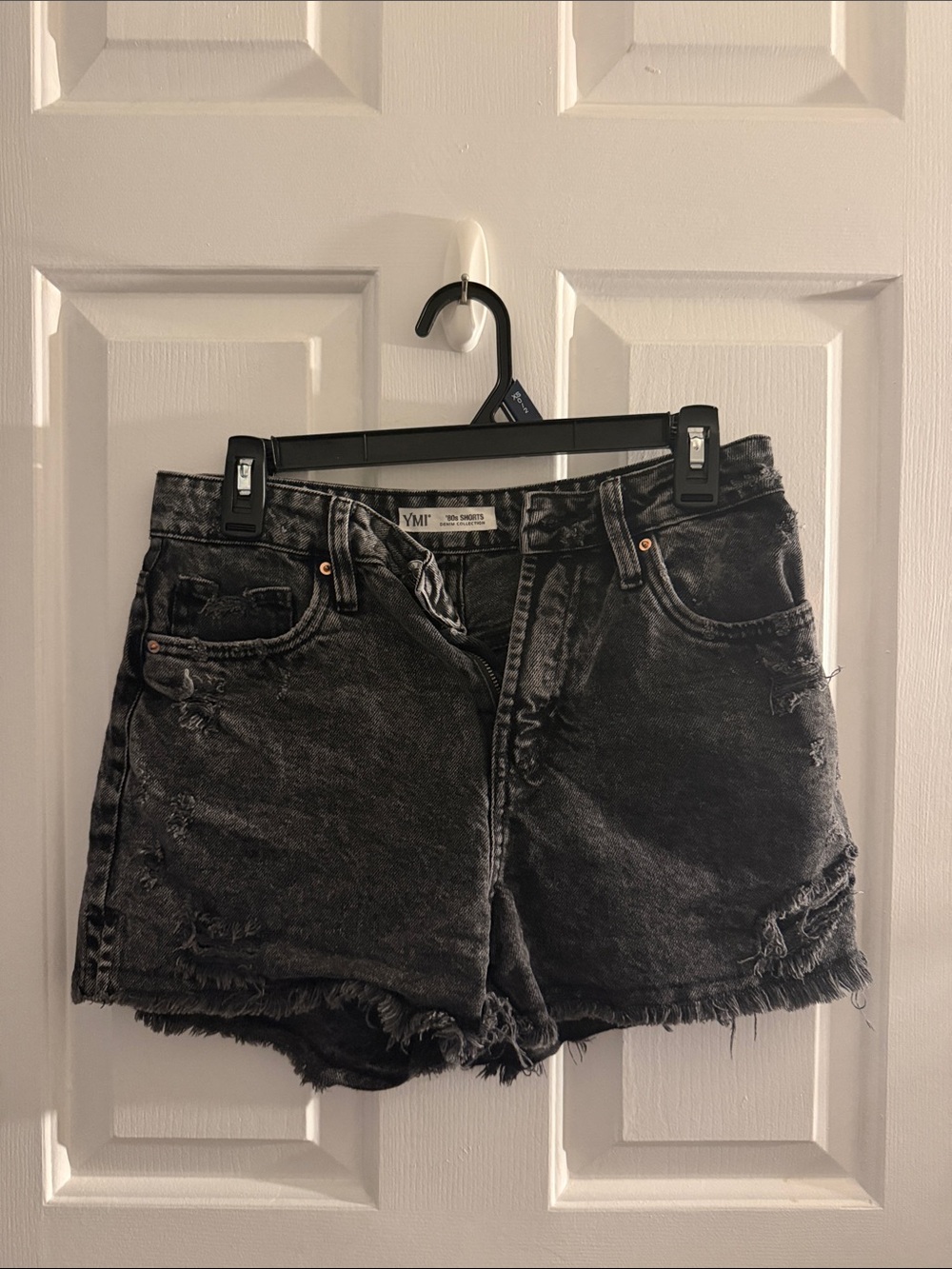YMI Washed Black Distressed High-Rise Denim Cutoff Shorts